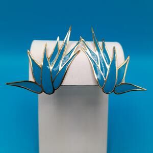 Vintage L Bott Modernist Burst Earrings, Turquoise Enamel, Gold Tone, 80s